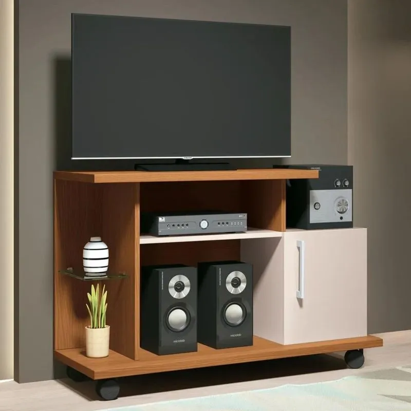 Rack Bancada De Tv 26 Pol 100cm Smart Off White/Cinamomo - Hb Móveis