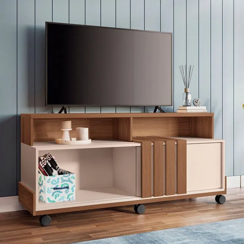 Rack Bancada De Tv 50 Pol 136cm Graci Castanho/off White - Hb Móveis