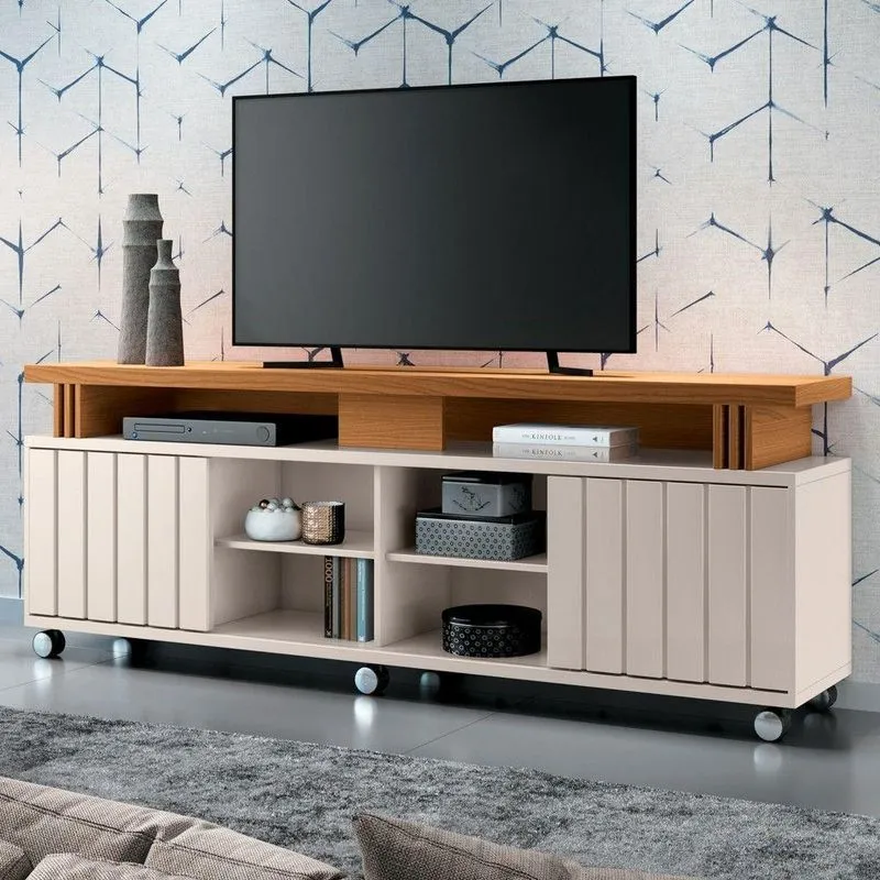 Rack Bancada De Tv 70 Pol 180cm Briz Off White/cinamomo - Hb Móveis