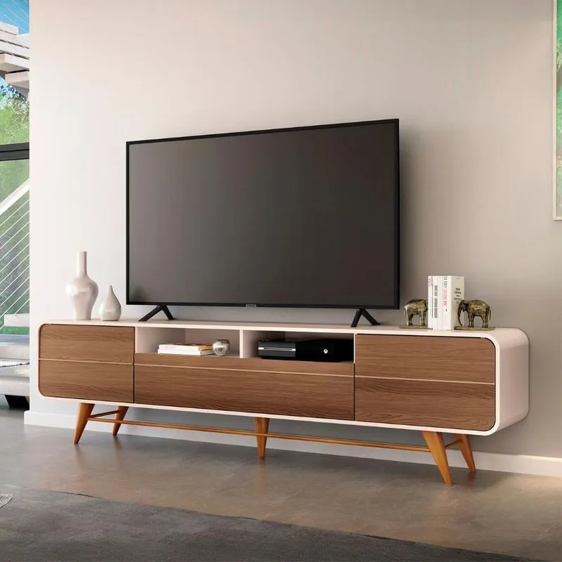 Rack Bancada De Tv 85 Pol 220cm Época Castanho/off - Hb Móveis