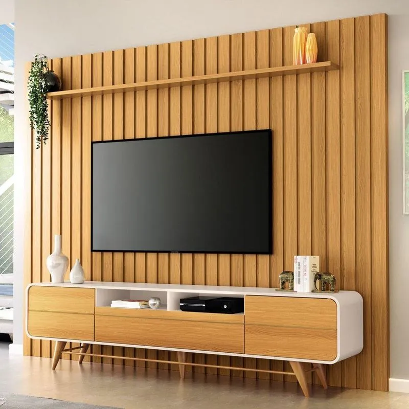 Painel Tv 85 You 2.7 Com Bancada época Cinamomo-off - Hb Móveis