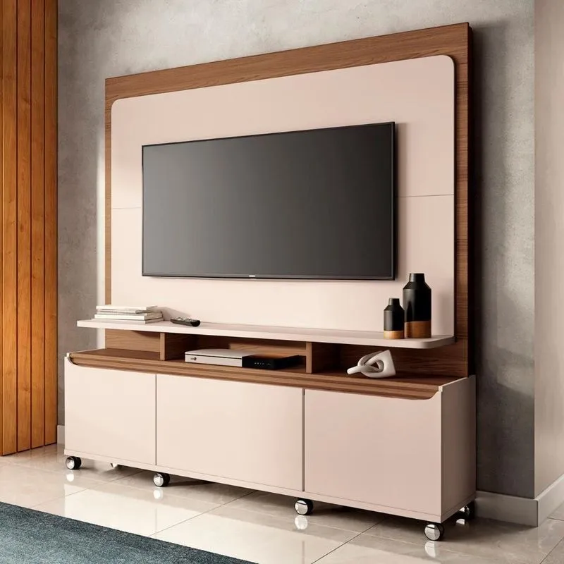 Estante Painel De Tv 70 Pol 180cm Quantum Castanho/off White - Hb Móveis