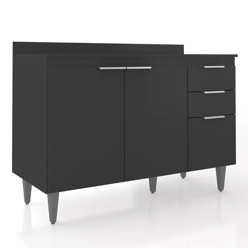 Balcão De Cozinha Com Tampo 120cm Pérola Preto Z34 - Mpozenato