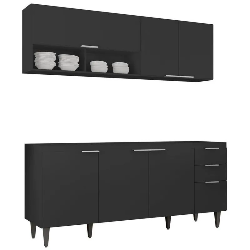 Armário De Cozinha Cp01 Para Pia 180cm Pérola Z34 Preto - Mpozenato