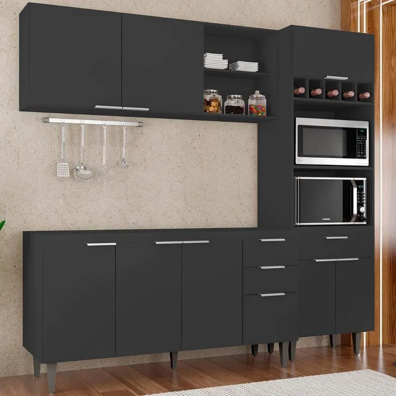 Armário De Cozinha Cp02 Para Pia 150cm Pérola Z34 Preto - Mpozenato