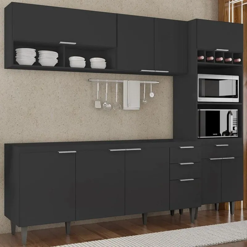 Armário De Cozinha Cp02 Para Pia 180cm Pérola Z34 Preto - Mpozenato