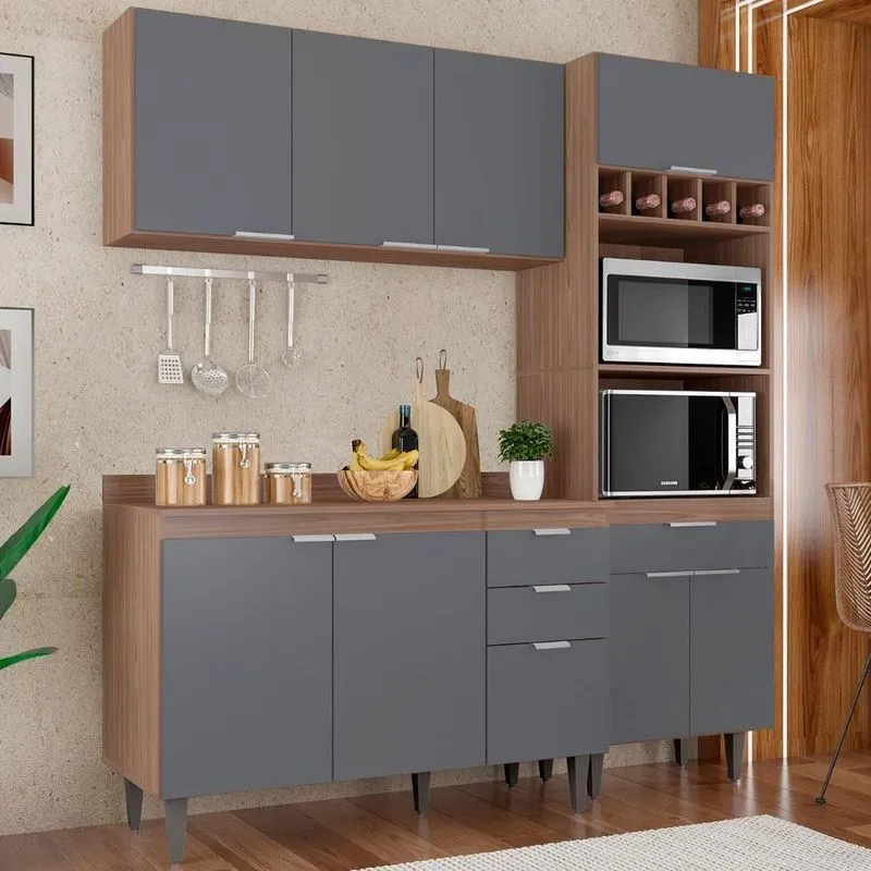 Armário De Cozinha Com Tampo Cp02 180cm Pérola Freijó/grafite Z34 - Mpozenato