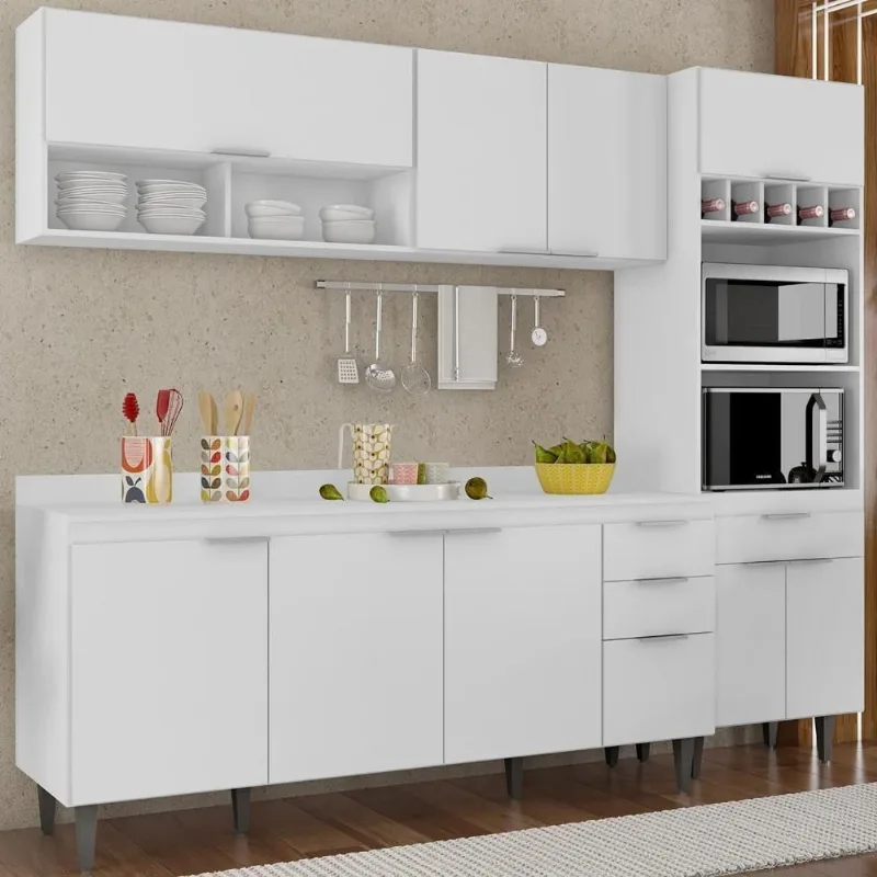 Armário De Cozinha Com Tampo Cp02 240cm Pérola Branco Z34 - Mpozenato - Mpozenato