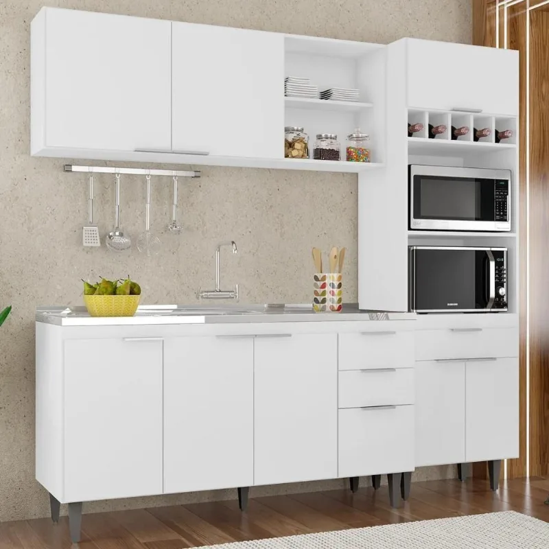 Armário De Cozinha Cp02 Com Pia 150cm Pérola Z34 Branco - Mpozenato - Mpozenato