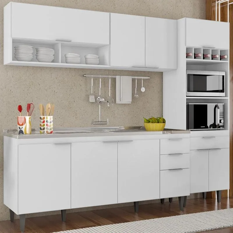 Armário De Cozinha Cp02 Com Pia 180cm Pérola Z34 Branco - Mpozenato