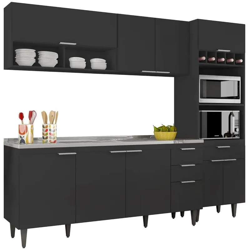Armário De Cozinha Cp02 Com Pia 180cm Pérola Z34 Preto - Mpozenato