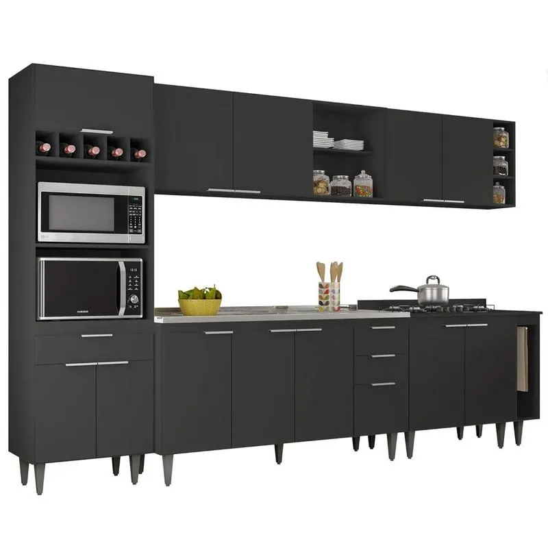 Armário De Cozinha Cp07 Com Pia 150cm Pérola Z34 Preto - Mpozenato