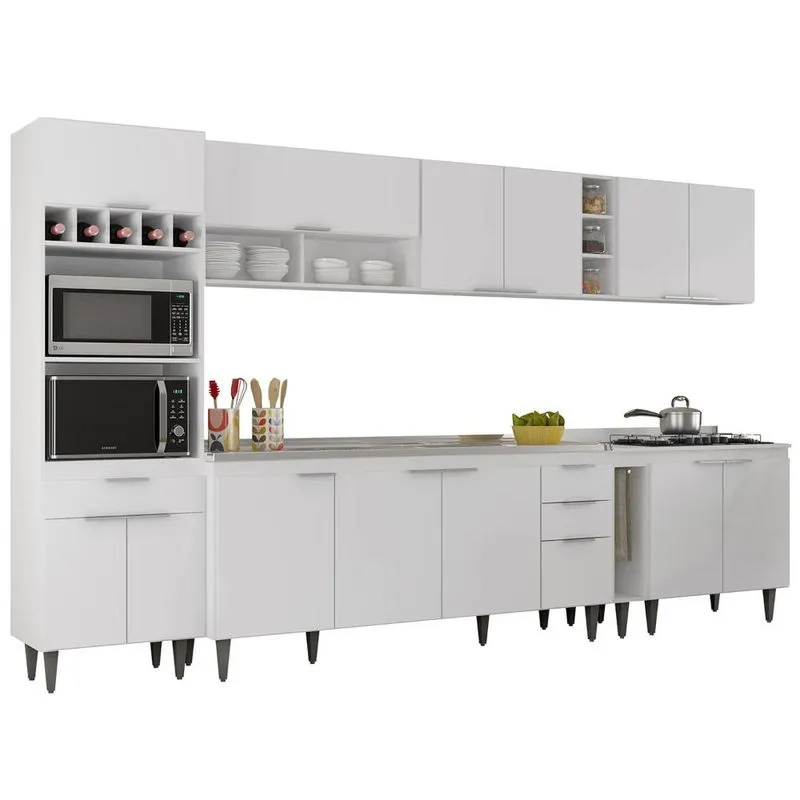 Armário De Cozinha Cp07 Com Pia 180cm Pérola Z34 Branco - Mpozenato