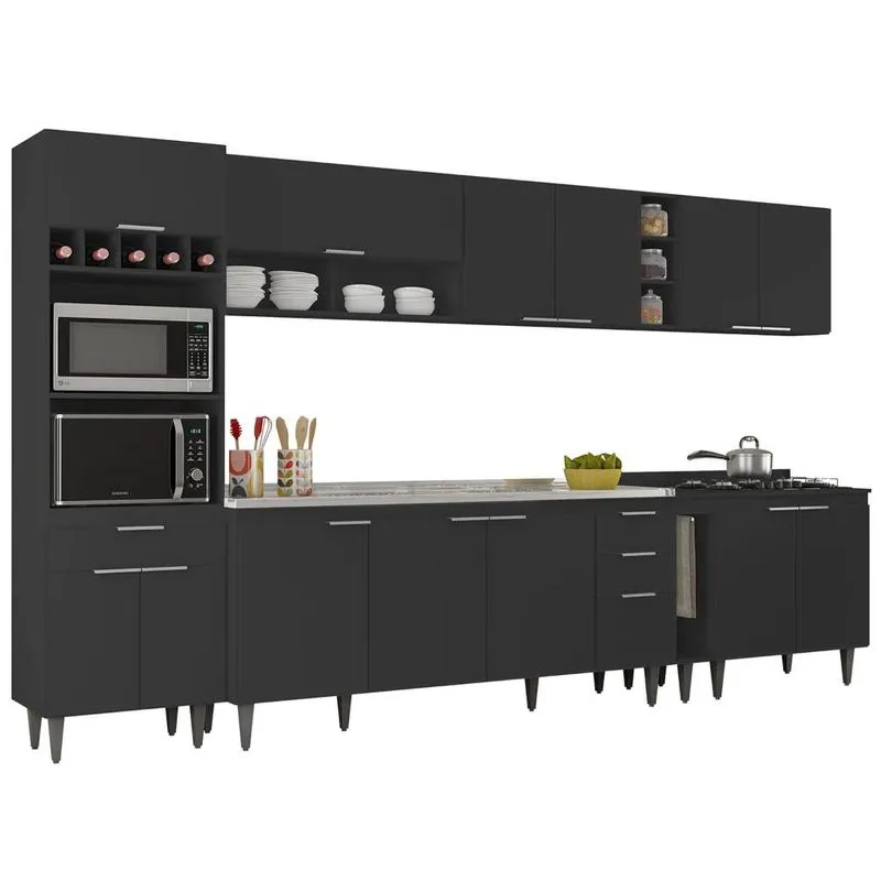 Armário De Cozinha Cp07 Com Pia 180cm Pérola Z34 Preto - Mpozenato