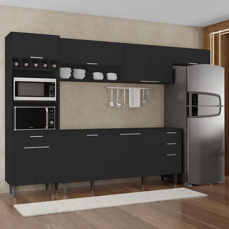 Armário De Cozinha Cp04 Para Pia 180cm Pérola Z34 Preto - Mpozenato