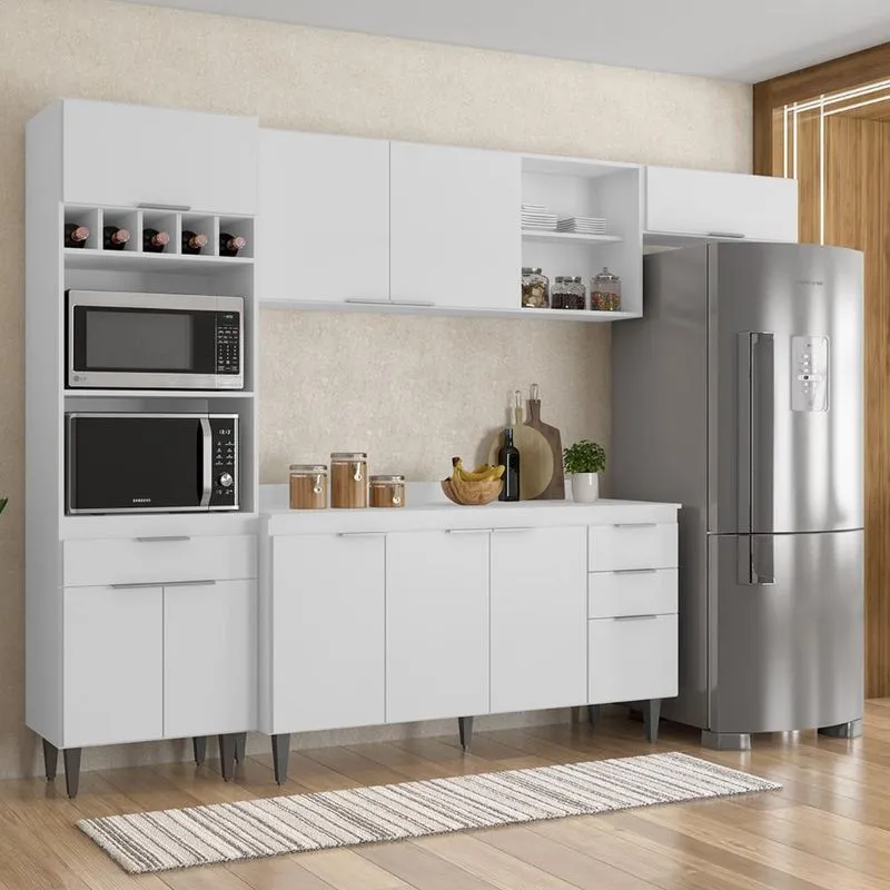 Armário De Cozinha Com Tampo Cp04 280cm Pérola Branco Z34 - Mpozenato