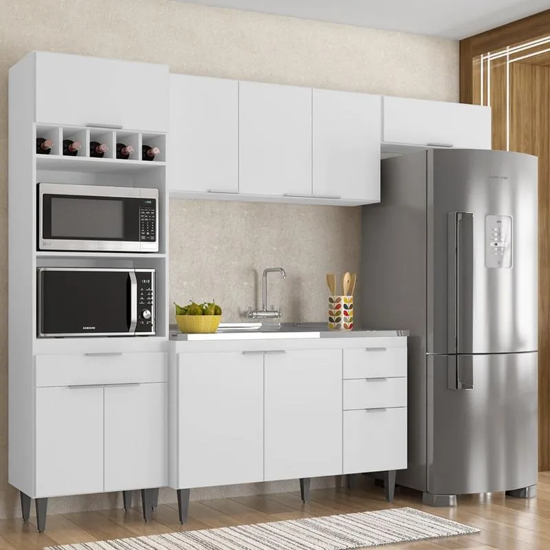 Armário De Cozinha Cp04 Com Pia 120cm Pérola Z34 Branco - Mpozenato