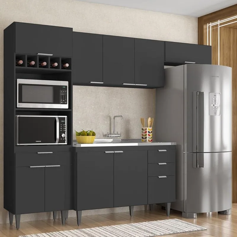 Armário De Cozinha Cp04 Com Pia 120cm Pérola Z34 Preto - Mpozenato
