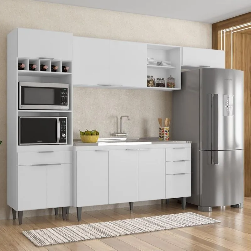 Armário De Cozinha Cp04 Com Pia 150cm Pérola Z34 Branco - Mpozenato