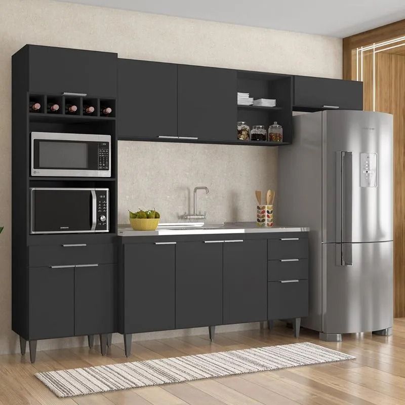 Armário De Cozinha Cp04 Com Pia 150cm Pérola Z34 Preto - Mpozenato