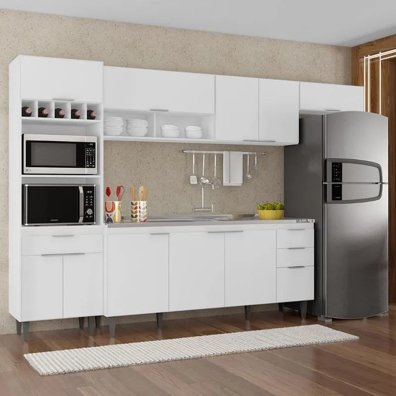 Armário De Cozinha Cp04 Com Pia 180cm Pérola Z34 Branco - Mpozenato