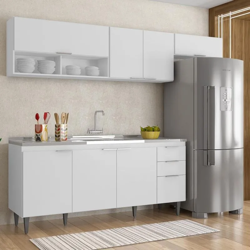 Armário De Cozinha Cp03 Com Pia 180cm Pérola Z34 Branco - Mpozenato