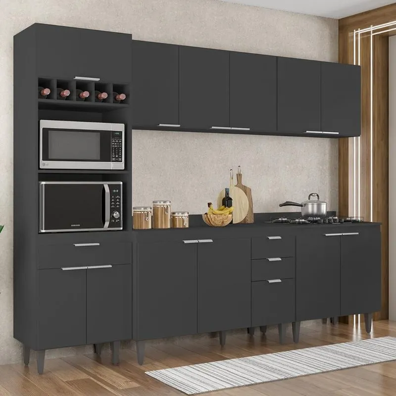 Armário De Cozinha Com Tampo Cp05 260cm Pérola Preto Z34 - Mpozenato