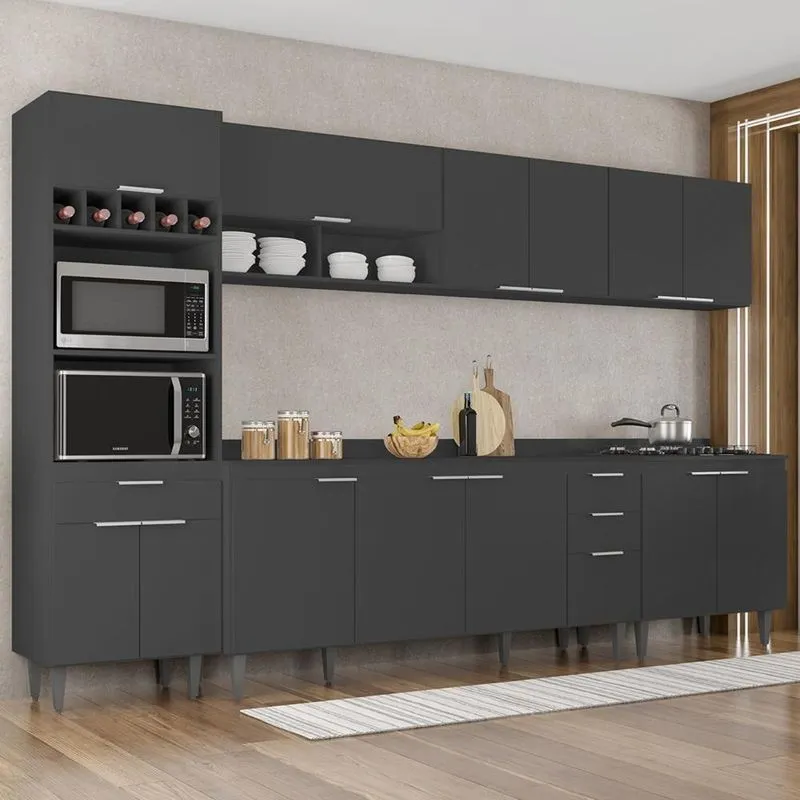 Armário De Cozinha Com Tampo Cp05 320cm Pérola Preto Z34 - Mpozenato