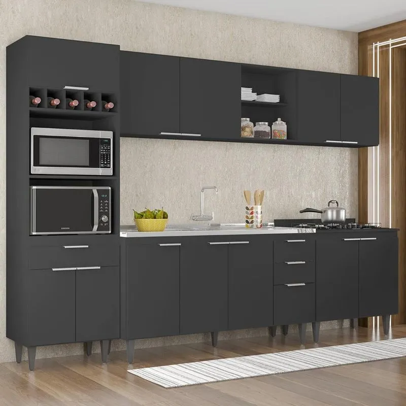 Armário De Cozinha Cp05 Com Pia 150cm Pérola Z34 Preto - Mpozenato