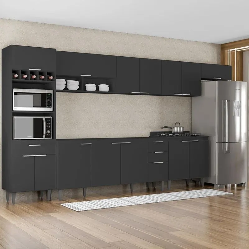 Armário De Cozinha Cp06 Para Pia 180cm Pérola Z34 Preto - Mpozenato