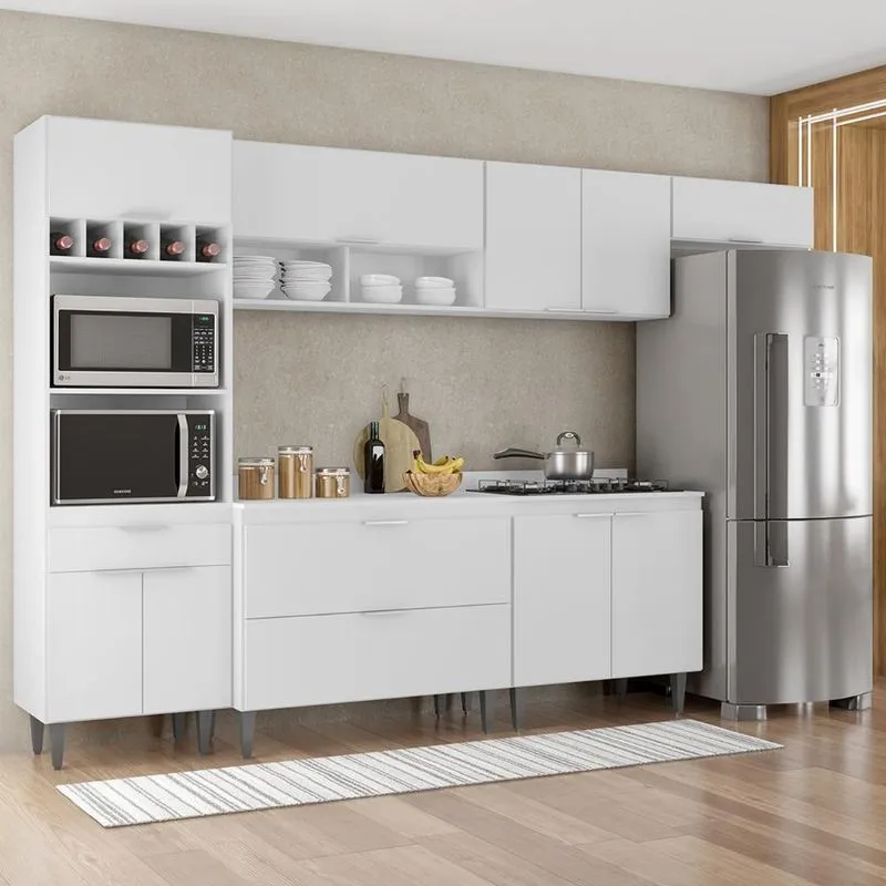 Armário De Cozinha Com Tampo Cp06 310cm Pérola Branco Z34 - Mpozenato