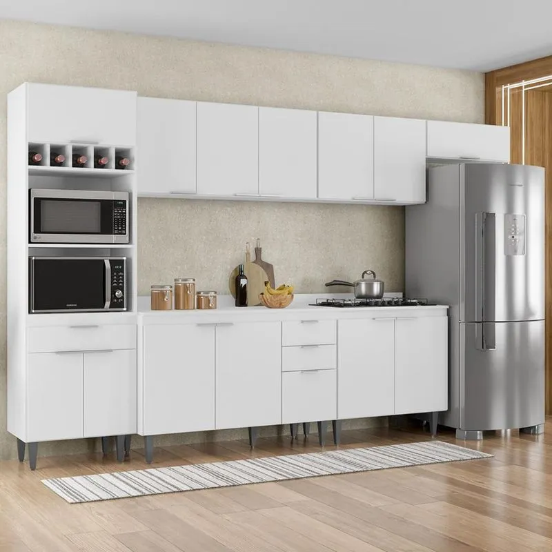 Armário De Cozinha Com Tampo Cp06 330cm Pérola Branco Z34 - Mpozenato