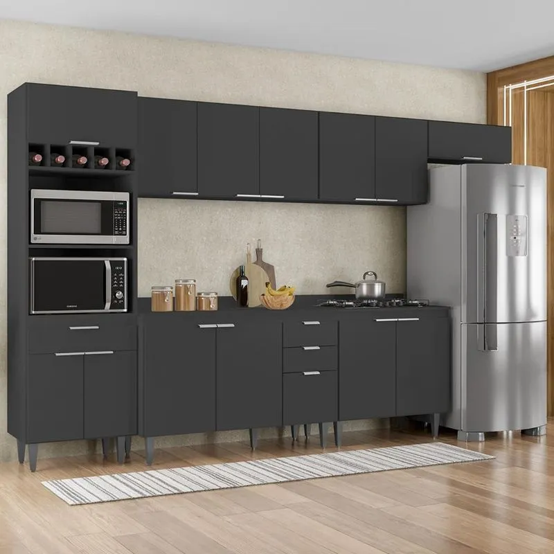 Armário De Cozinha Com Tampo Cp06 330cm Pérola Preto Z34 - Mpozenato