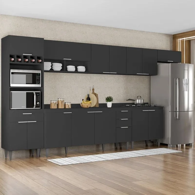 Armário De Cozinha Com Tampo Cp06 390cm Pérola Preto Z34 - Mpozenato