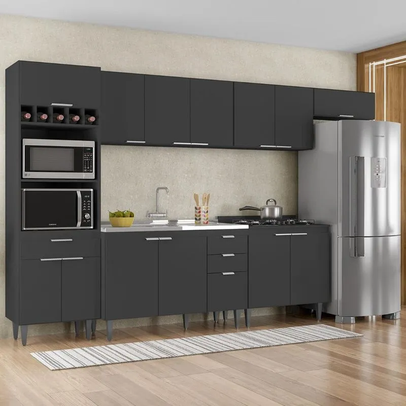 Armário De Cozinha Cp06 Com Pia 120cm Pérola Z34 Preto - Mpozenato