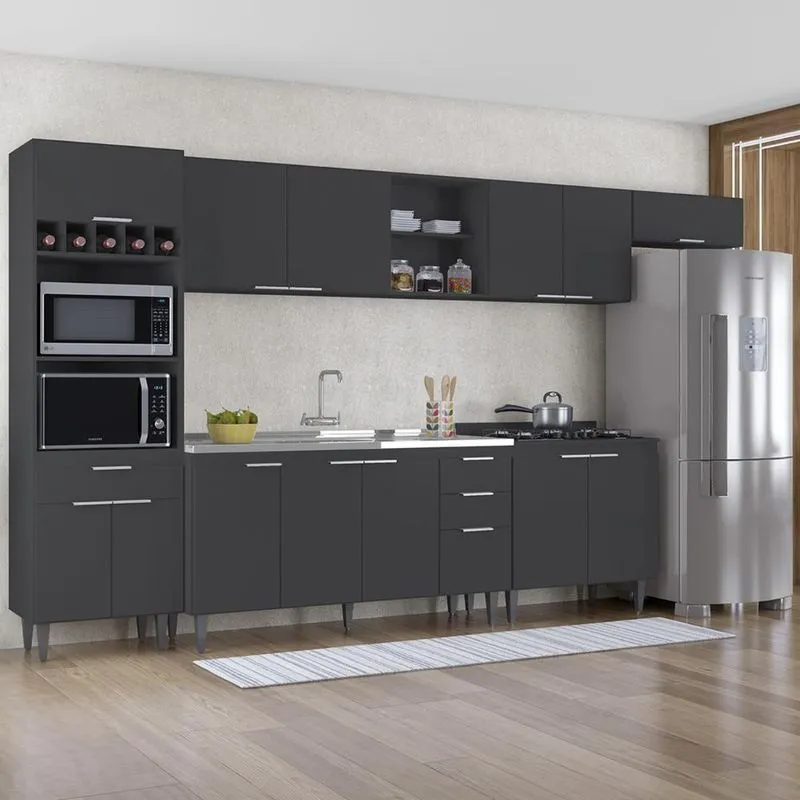 Armário De Cozinha Cp06 Com Pia 150cm Pérola Z34 Preto - Mpozenato