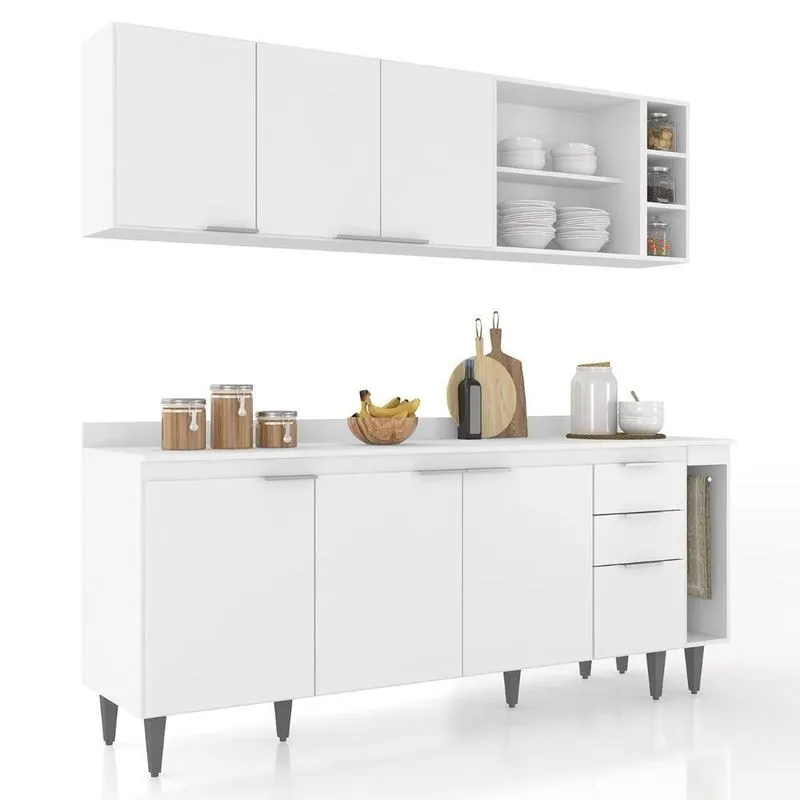 Armário De Cozinha Com Tampo Cp11 200cm Pérola Branco Z34 - Mpozenato