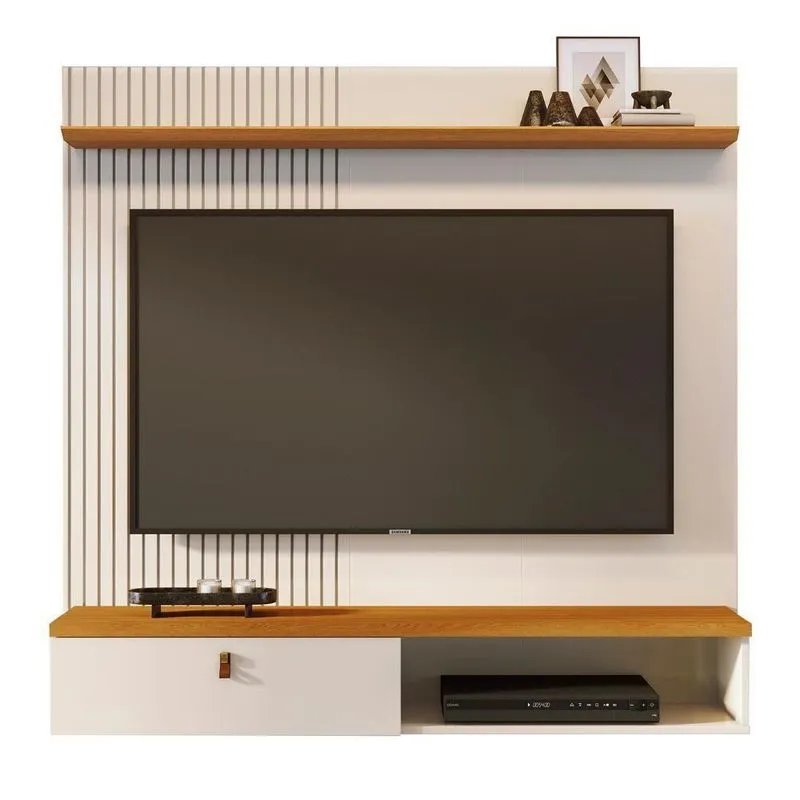 Painel Tv 55 Pol E Bancada Suspensa Talyn Z10 Off-cinamomo - Mpozenato
