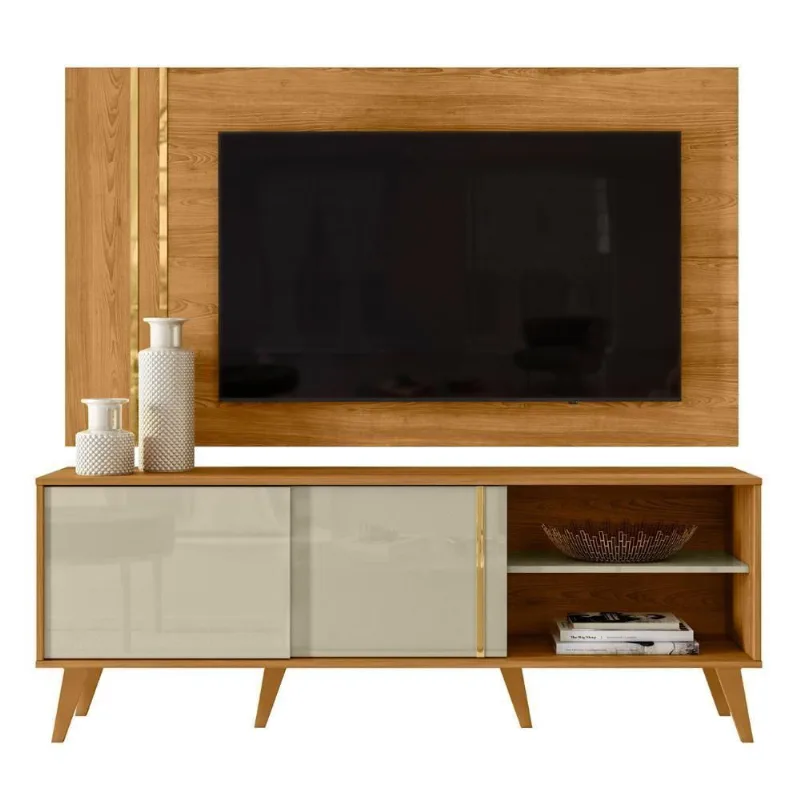 Estante Painel Para Tv 60 Pol 160cm Orla Z10 Cumaru-opala - Mpozenato - Mpozenato
