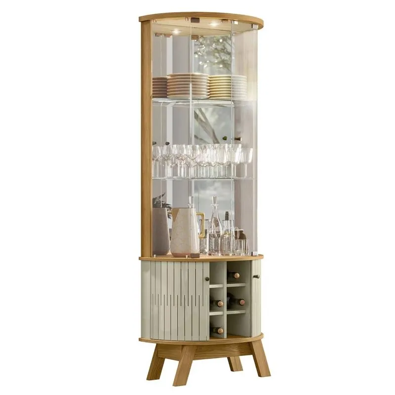 Cristaleira De Vidro Com Led 67cm Melina Z10 Cumaru/opala - Mpozenato