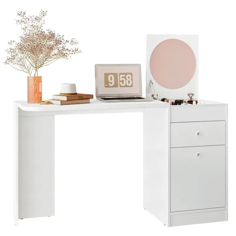 Penteadeira Escrivaninha Com Espelho 129cm Mandi A02 Branco - Mpozenato