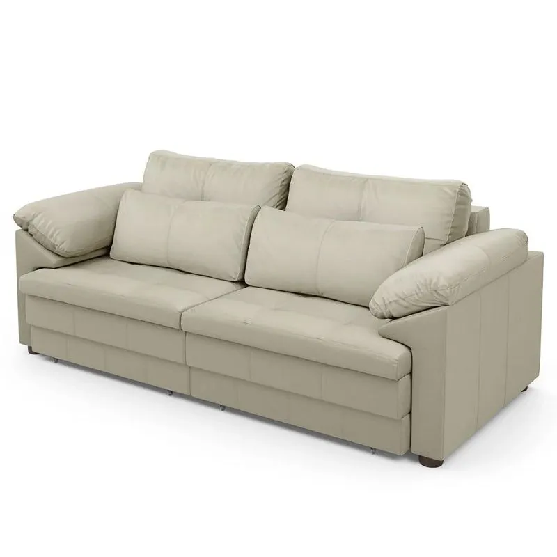Sofá Retrátil 3 Lugares Para Sala 250cm Dijon Couro Creme S07 - Mpozenato