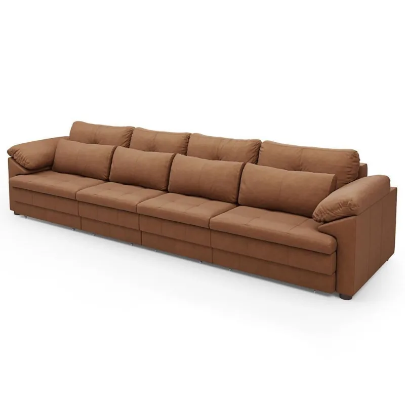 Sofá Retrátil 4 Lugares Para Sala 339cm Dijon Couro Mel S07 - Mpozenato