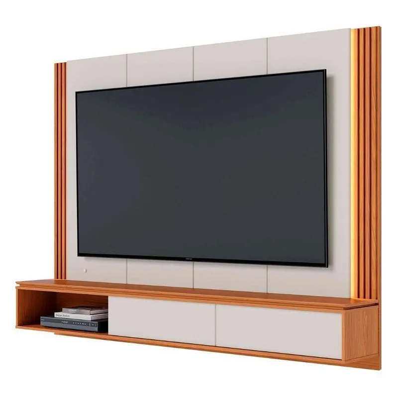 Painel Tv 75 Pol E Bancada Suspensa Trento Off White/freijó C05 - Mpozenato