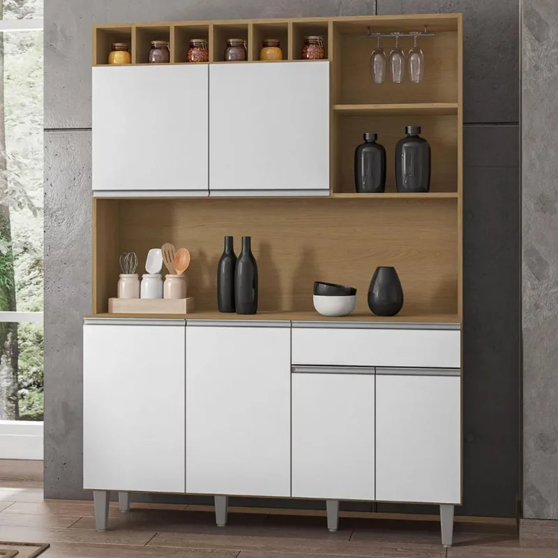 Armário De Cozinha Compacta 130cm 6 Portas Alice Amêndoa/branco - Ajl Móveis