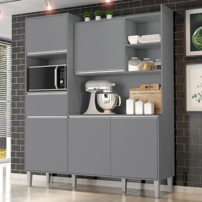 Armário De Cozinha Compacta 160cm 5 Portas Isabel Cinza - Ajl Móveis