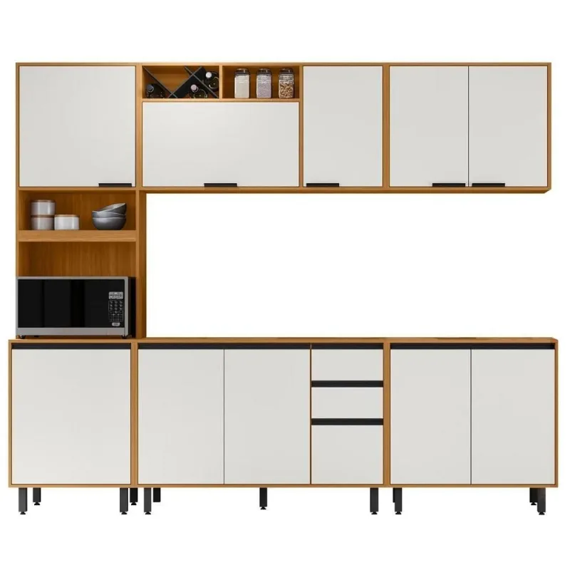 Armário De Cozinha Cp04 260cm Nala Freijó Uv/off Acetinado Z44 - Mpozenato
