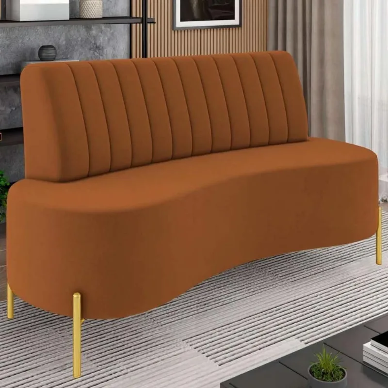 Sofá 2 Lugares 135cm Pés Aço Dourado Tamar Veludo Terracota Z08 - Mpozenato