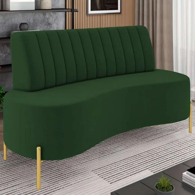 Sofá 2 Lugares 135cm Pés Aço Dourado Tamar Veludo Verde Z08 - Mpozenato - Mpozenato