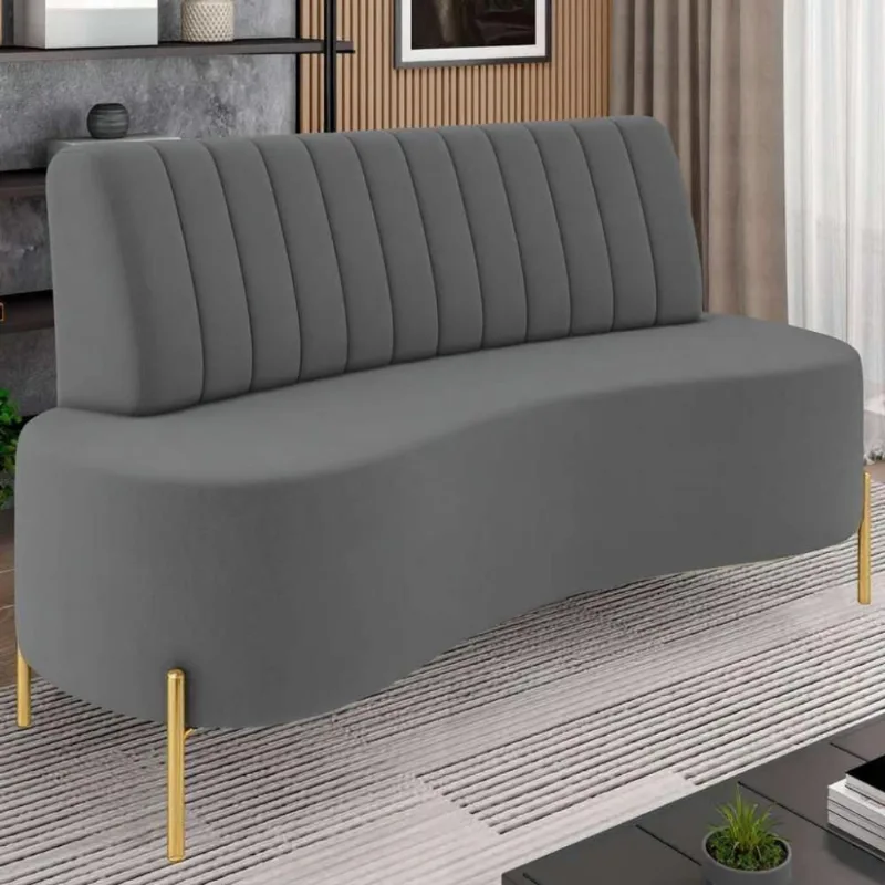 Sofá 2 Lugares 135cm Pés Aço Dourado Tamar Veludo Grafite Z08 - Mpozenato
